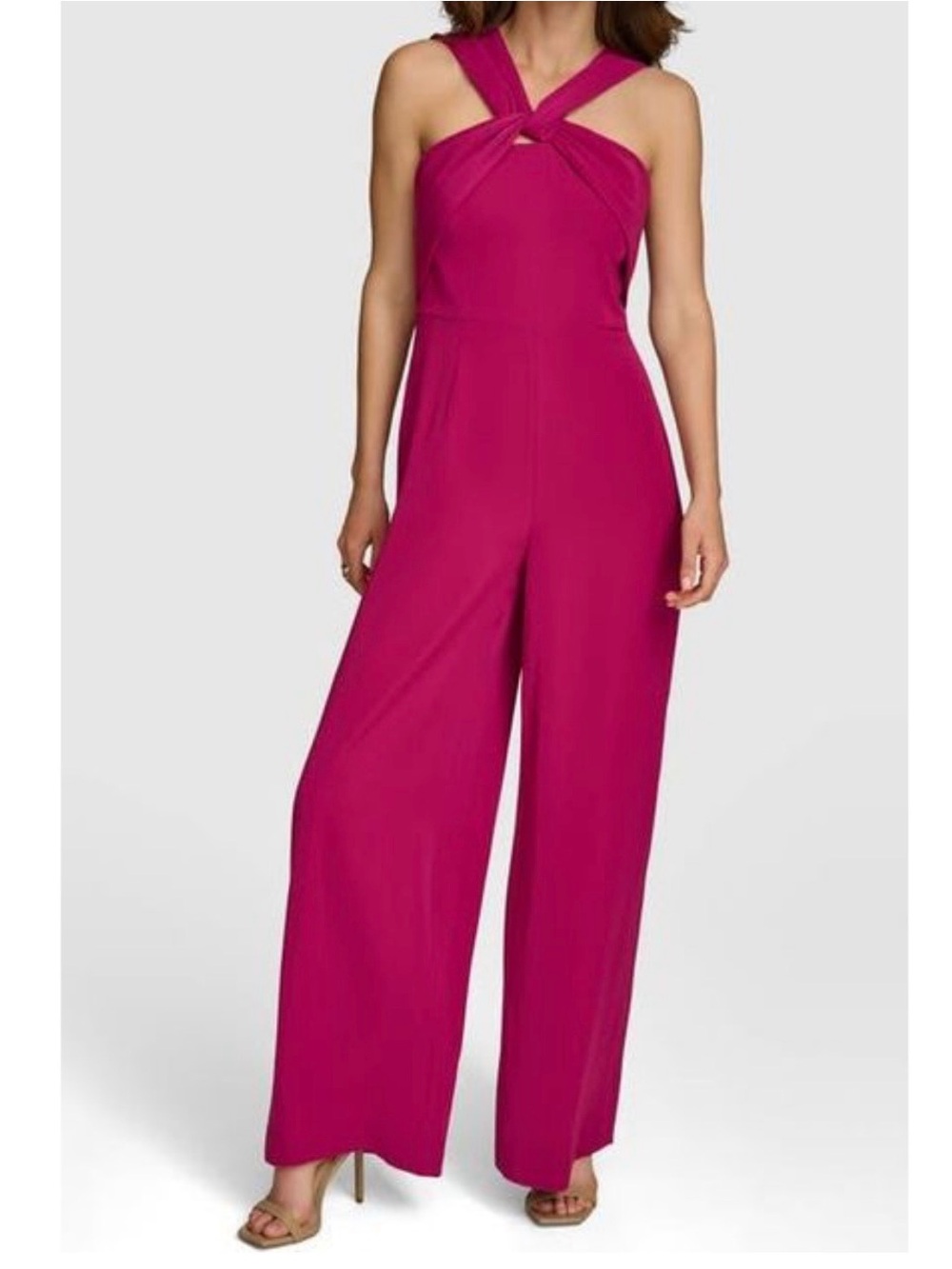 Donna Karan Women's Pink Sleeveless Wide Leg Jumpsuit